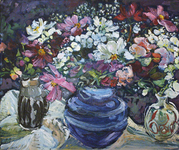  Peinture à huile Le bouquet bleu Naoko Paganotti