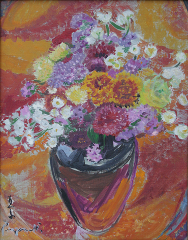  Peinture à l'huile Bouquet Rouge Pompoms Naoko Paganotti